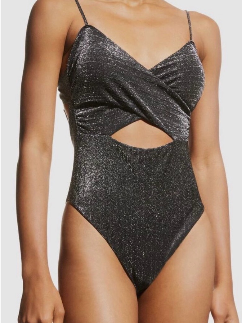 Ramy Brook Almalfi Metallic Gray One-Piece Cutout Swimsuit